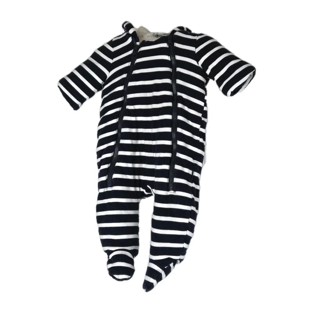 Baby Gap Fleece Bear One Piece Unisex Blue White Striped Baby‎ Size 0-3 Months